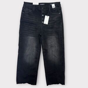 Judy Blue Jeans Womens 13/31 Black High Waist Wide Crop Raw Hem Denim Stretch